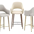 Modern Bar Stools in Light Gray and Beige with Metal Legs and Armrests