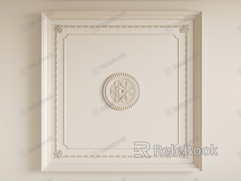 French Gypsum Carved Ceiling Light Plate Corner Angle Flower Gypsum Components model