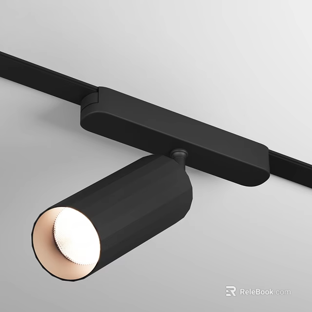 Black Cylindrical Track Spotlight With Bright White Light For Modern Lighting 3d model 
