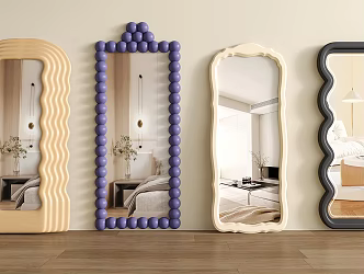 Cream Style Floor Mirror Full-length Mirror Dressed Mirror Irregular Mirror 3d model
