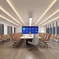 Modern Meeting Room With Long Table Large Screen Comfortable Chairs And Bright Lighting
