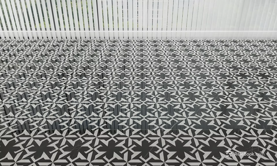 Black And White Geometric Pattern Floor Tile Design With Star Shapes And Uniform Layout 3d model