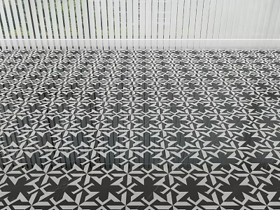 Black And White Geometric Pattern Floor Tile Design With Star Shapes And Uniform Layout 3d model