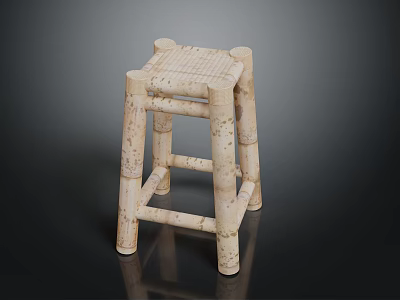 Rustic Natural Solid Wood Stool With Simple Design Four Legs And Textured Surface 3d model