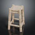 Rustic Natural Solid Wood Stool With Simple Design Four Legs And Textured Surface