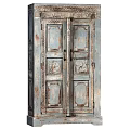 Vintage Style Decorative Cabinet With Distressed Finish And Carved Double Doors