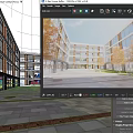 Modern School Building Courtyard With Glass Windows Red Brick And Students Walking Among Autumn Trees