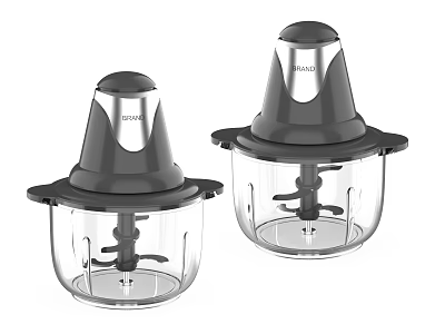 Electric Food Choppers Kitchen Appliances with Transparent Containers Gray Lids and Two Sizes 3d model
