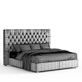 Modern Gray Tufted Headboard Double Bed With Decorative Pillows And Striped Blanket
