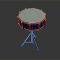 Professional Blue Snare Drum with Silver Hardware and White Drumhead on Tripod Stand