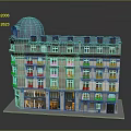European Style Multi Story Building With Blue Dome Ground Floor Shops And Windows