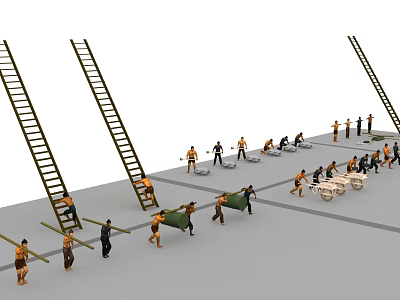 Game and Movie Characters Climbing Ladders and Carrying Items in Active Scene 3d model