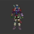 Steampunk 3D Character Model With Mechanical Arm Hat Dark Outfit And White Pants