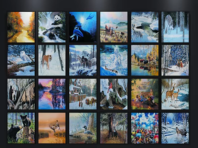 Collection of Various Landscape Paintings Featuring Nature Wildlife and Seasonal Scenes 3d model