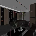 Modern Living Dining Area Interior with Sofa Coffee Table Floor to Ceiling Windows City View and Plants