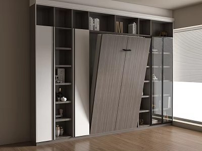 Modern Multifunctional Storage Cabinet With Wooden Glass Doors And Compartmentalized Shelves 3d model