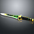 Decorative Weapon Knife Featuring Green Yellow Black Design With Gold Accents On Blade And Handle
