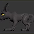 Fierce Gray Game Movie Character With Long Ears Yellow Eyes Sharp Fangs Claws Crawling Pose