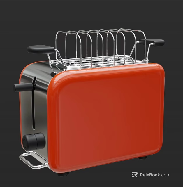 Red Modern Kitchen Toaster With Metal Rack And Black Handles For Home Use Design 3d model 