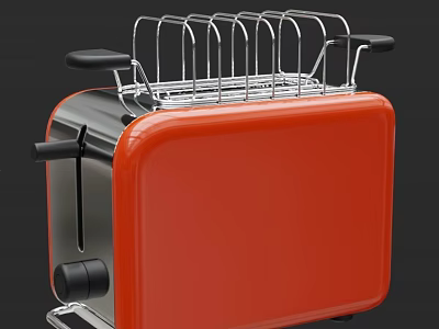 Red Modern Kitchen Toaster With Metal Rack And Black Handles For Home Use Design 3d model