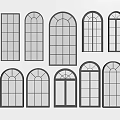 Casement Windows In Various Shapes With Black Frames Displayed On White Background 3d model