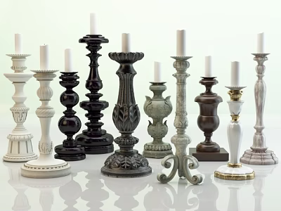 Various Stylish Candle Holders Featuring Multiple Colors And Intricate Base Designs 3d model
