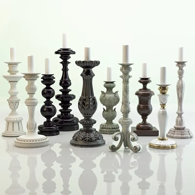 Various Stylish Candle Holders Featuring Multiple Colors And Intricate Base Designs 3d model