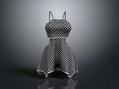 Stylish Black And White Checkered Playsuit With Spaghetti Straps For Daily Lifestyle Use 3d model