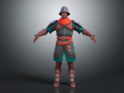 Brave Medieval Warrior Character In Green Red Armor Standing With Loyal Battle Creature 3d model