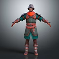 Brave Medieval Warrior Character In Green Red Armor Standing With Loyal Battle Creature