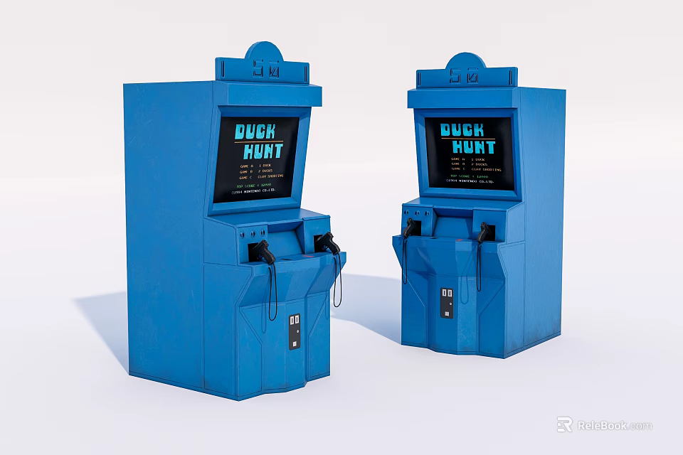 Two Blue Retro Arcade Entertainment Appliances Featuring Duck Hunt Game Screens 3d model 