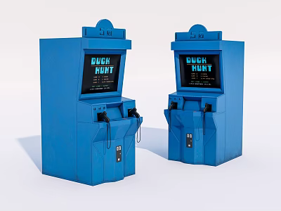 Two Blue Retro Arcade Entertainment Appliances Featuring Duck Hunt Game Screens 3d model
