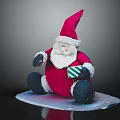 Santa Claus in Red Outfit with White Beard Holding Gift Box Sitting on White Base