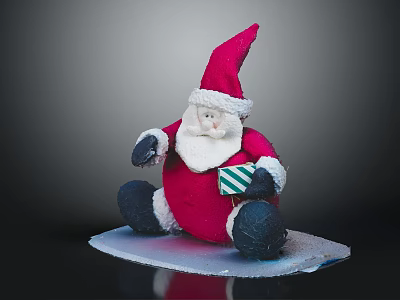 Santa Claus in Red Outfit with White Beard Holding Gift Box Sitting on White Base 3d model