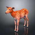 Realistic Orange Deer With White Spots Standing On Dark Reflective Surface 3d model
