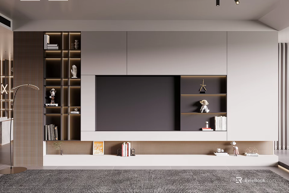 Modern TV Wall Design With Storage And Decorations 3d model