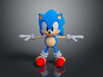 Sonic the Hedgehog Blue Animated Character With White Gloves Red Shoes And Arms Outstretched 3d model
