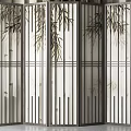 Folding Room Divider With Bamboo Pattern For Chinese Style Interior Decor 3d model