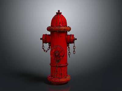 Classic Red Fire Hydrant With Detailed Design Standing Against Gray Background 3d model