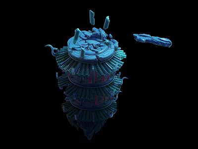 Multi tiered Ancient Pagoda Structure With Traditional Decor And Floating Components 3d model