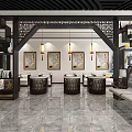 Modern Hall Interior Design With Black Ceiling Marble Floor Waiting Seats And Large Windows