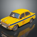 Vintage Yellow Taxi Sedan With Blue Stripe And Door TAXI Sign