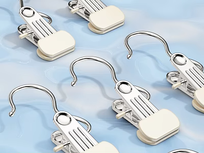 Modern Silver Metal Clothes Hangers With White Clips And Sturdy Design On Light Blue Background 3d model