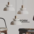 Three Modern White Pendant Lights With Wooden Base In Minimalist Interior