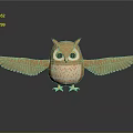 Cartoon Owl with Spread Wings Standing on Reflective Surface Against Gray Background 3d model