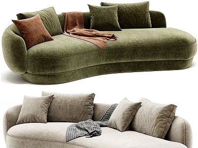 Green And Beige Large Sofa With Multiple Cushions And Throw Blanket Modern Design 3d model