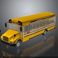 Yellow School Bus With Windows And Reflective Surface On Dark Background 3d model
