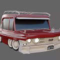 Vintage Retro Car With Red And White Exterior Roof Rack And Round Headlights