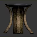 Wooden And Stone Decorative Table With Natural Base And Stone Top Featuring Red White Pebbles