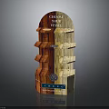 Wooden Display Shelf With Multiple Layers And Red Brown Light Color Design